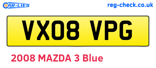 VX08VPG are the vehicle registration plates.