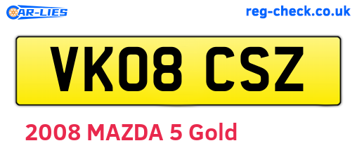 VK08CSZ are the vehicle registration plates.