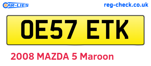 OE57ETK are the vehicle registration plates.