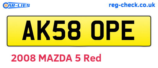 AK58OPE are the vehicle registration plates.