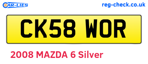 CK58WOR are the vehicle registration plates.