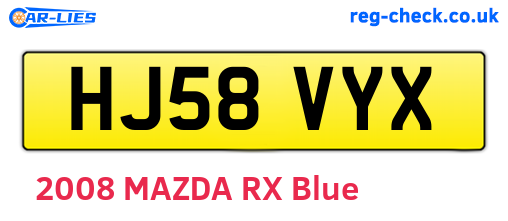 HJ58VYX are the vehicle registration plates.