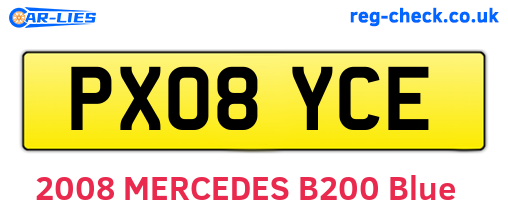 PX08YCE are the vehicle registration plates.