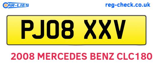 PJ08XXV are the vehicle registration plates.