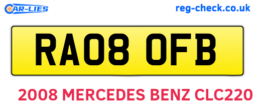 RA08OFB are the vehicle registration plates.