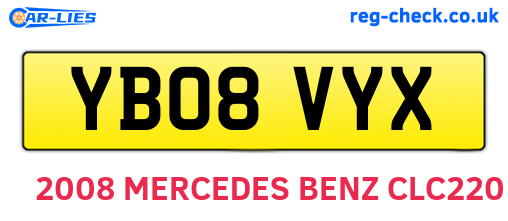 YB08VYX are the vehicle registration plates.