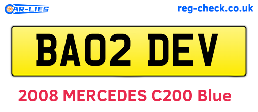 BA02DEV are the vehicle registration plates.