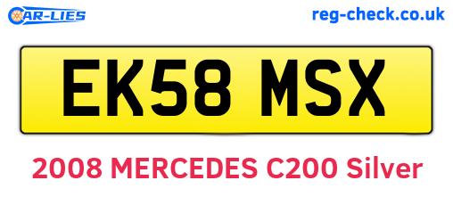 EK58MSX are the vehicle registration plates.