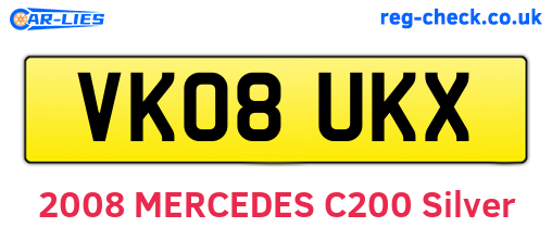 VK08UKX are the vehicle registration plates.
