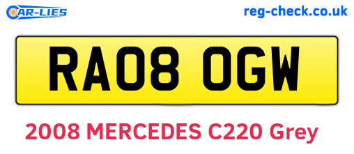 RA08OGW are the vehicle registration plates.