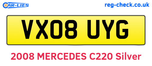 VX08UYG are the vehicle registration plates.