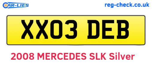 XX03DEB are the vehicle registration plates.