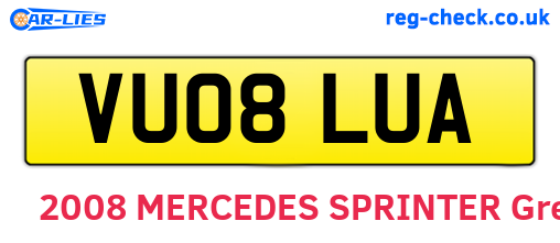 VU08LUA are the vehicle registration plates.