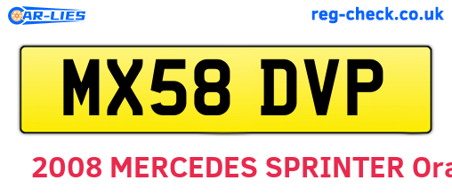 MX58DVP are the vehicle registration plates.