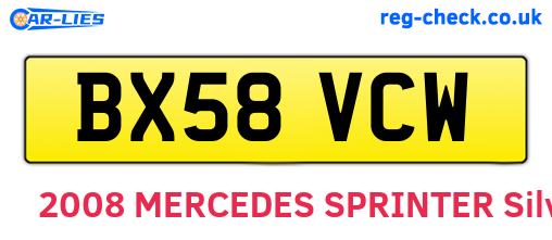 BX58VCW are the vehicle registration plates.