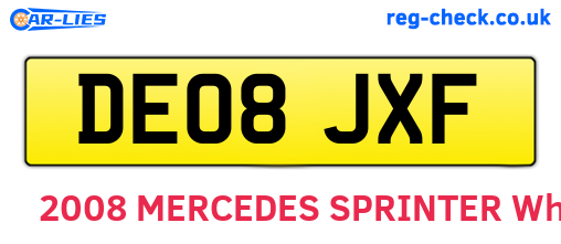 DE08JXF are the vehicle registration plates.