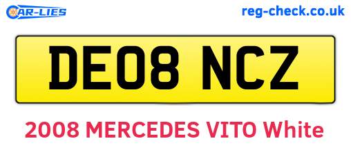 DE08NCZ are the vehicle registration plates.
