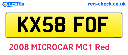 KX58FOF are the vehicle registration plates.
