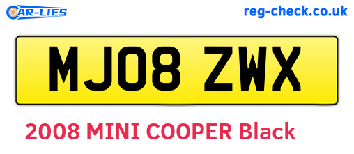 MJ08ZWX are the vehicle registration plates.