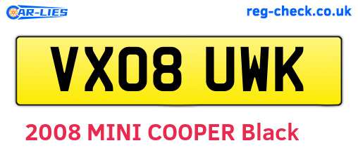 VX08UWK are the vehicle registration plates.