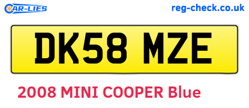 DK58MZE are the vehicle registration plates.