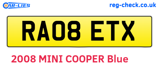 RA08ETX are the vehicle registration plates.
