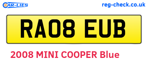 RA08EUB are the vehicle registration plates.