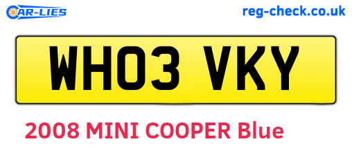 WH03VKY are the vehicle registration plates.