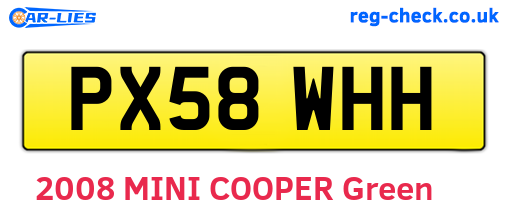PX58WHH are the vehicle registration plates.