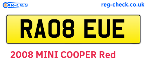 RA08EUE are the vehicle registration plates.