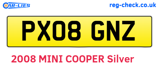 PX08GNZ are the vehicle registration plates.