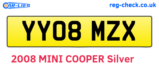 YY08MZX are the vehicle registration plates.