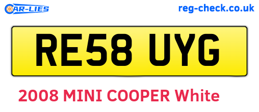 RE58UYG are the vehicle registration plates.