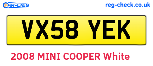 VX58YEK are the vehicle registration plates.