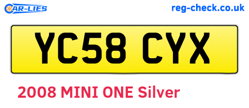 YC58CYX are the vehicle registration plates.