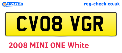 CV08VGR are the vehicle registration plates.