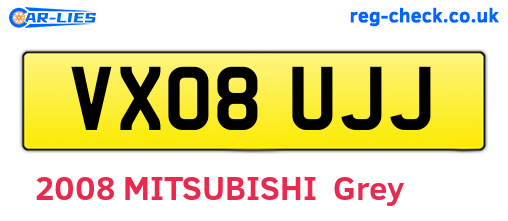 VX08UJJ are the vehicle registration plates.