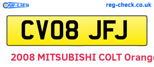 CV08JFJ are the vehicle registration plates.
