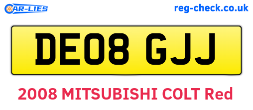 DE08GJJ are the vehicle registration plates.