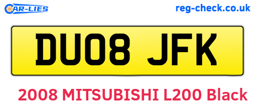 DU08JFK are the vehicle registration plates.