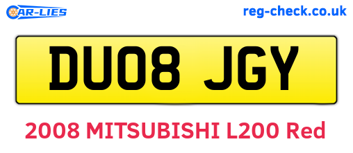 DU08JGY are the vehicle registration plates.