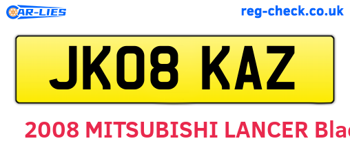 JK08KAZ are the vehicle registration plates.