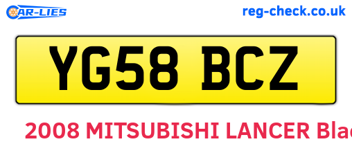 YG58BCZ are the vehicle registration plates.