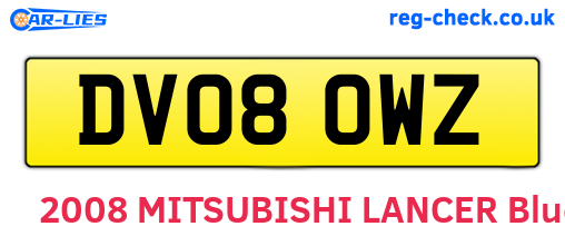DV08OWZ are the vehicle registration plates.