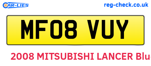 MF08VUY are the vehicle registration plates.
