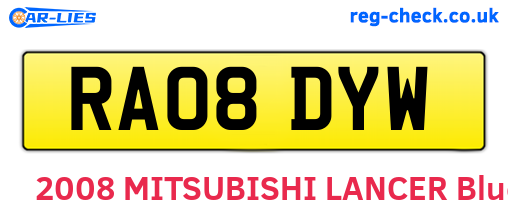 RA08DYW are the vehicle registration plates.