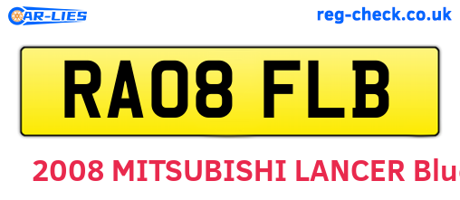 RA08FLB are the vehicle registration plates.