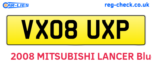 VX08UXP are the vehicle registration plates.