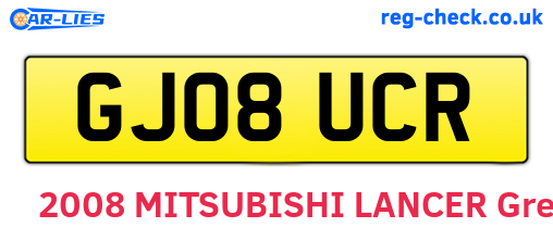 GJ08UCR are the vehicle registration plates.