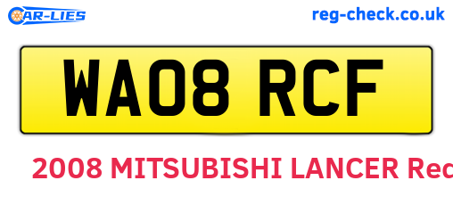 WA08RCF are the vehicle registration plates.